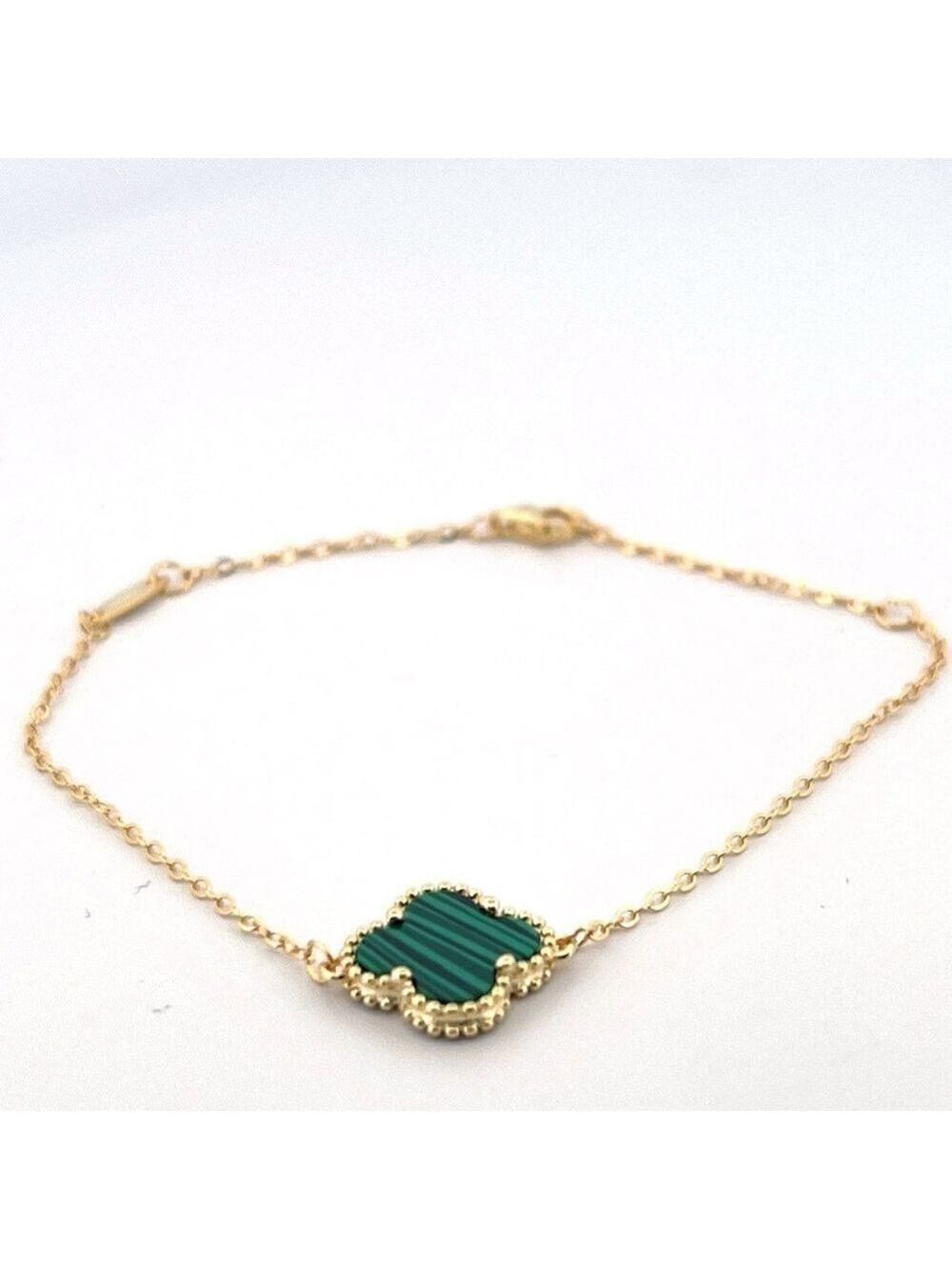18k Gold Plated sterling silver Green Malachite Clover Bracelet - Picture 3 of 3